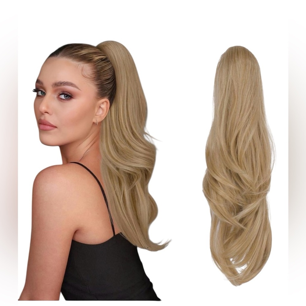 Feshfen  Blonde Claw Clip in Curly Wavy Hairpiece Ponytail Extension 27"inch